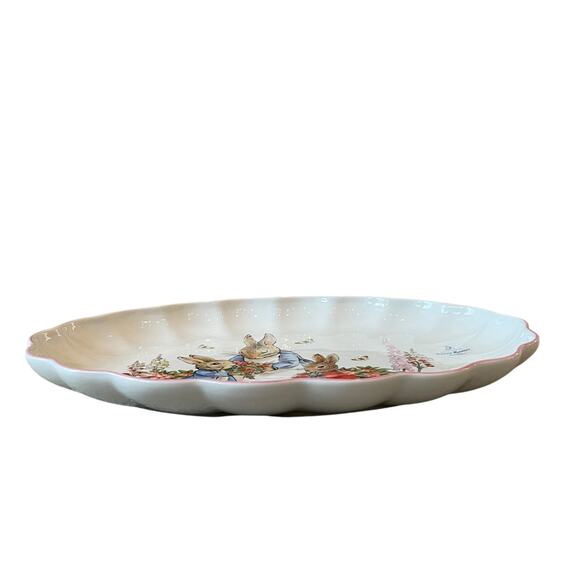 Zrike Beatrix Potter Peter Rabbit OVAL SERVING PLATTER Easter 14" Pink Edge NEW - Picture 7 of 16